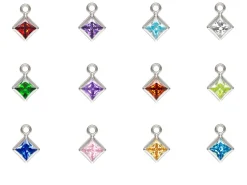 Sterling Silver Square Birthstone Cubic Zirconia Bezel Drop Connectors Set
