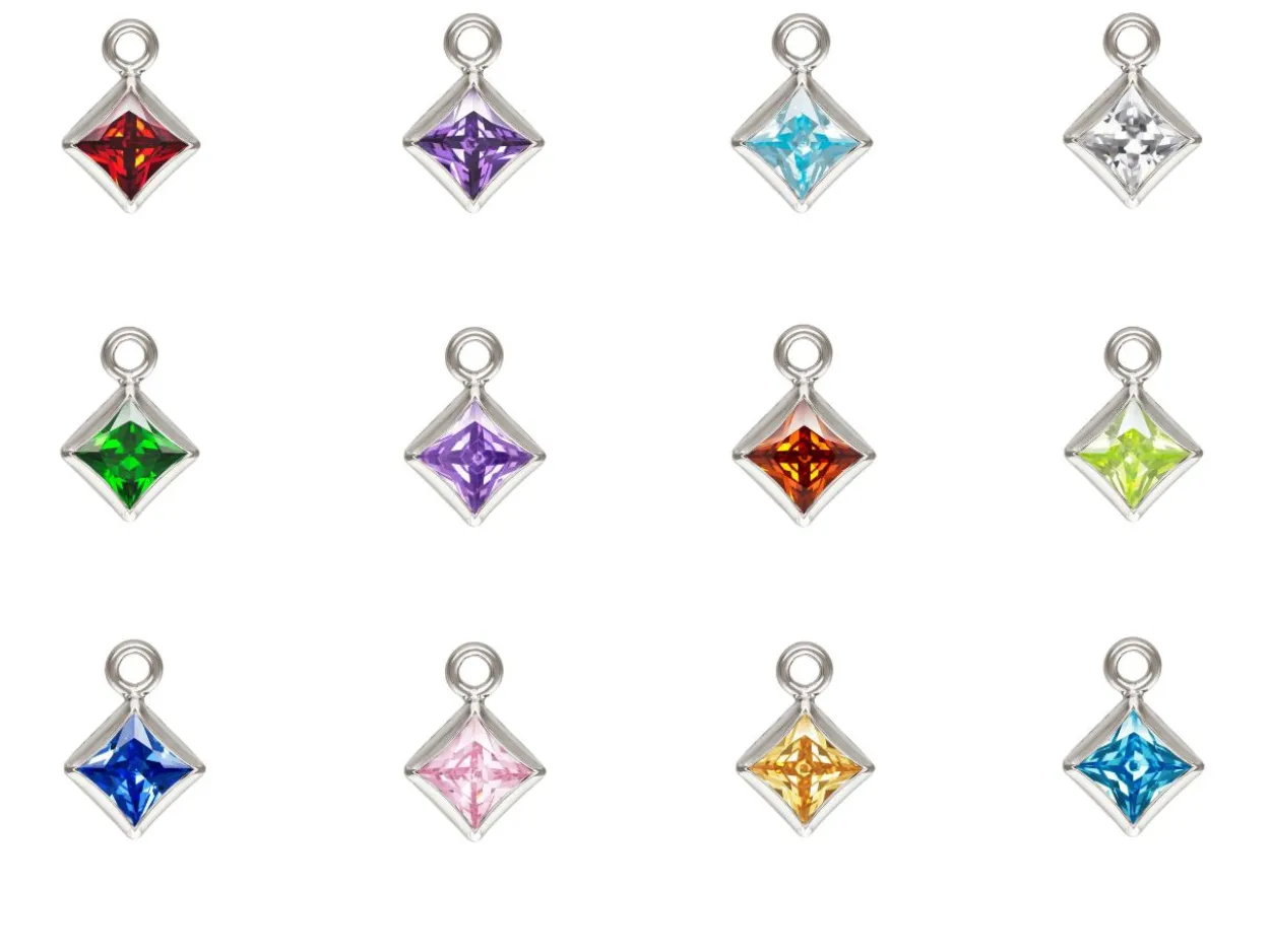 Sterling Silver Square Birthstone Cubic Zirconia Bezel Drop Connectors Set