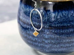 Sterling Silver Square Birthstone Cubic Zirconia Bezel Drop Connectors Set