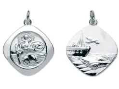Sterling Silver St. Christopher, Large Square, Reversible, Double Sided
