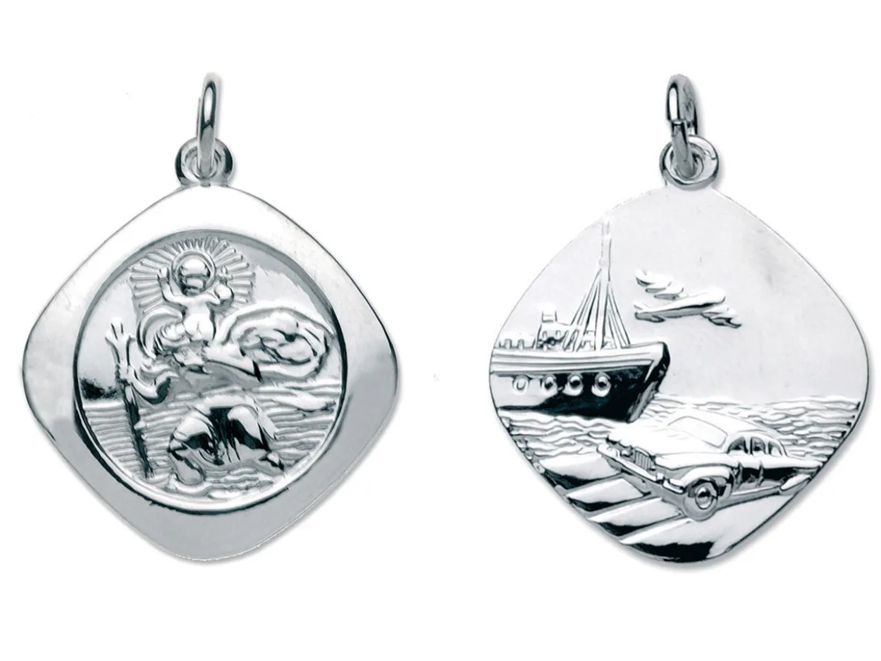 Sterling Silver St. Christopher, Large Square, Reversible, Double Sided