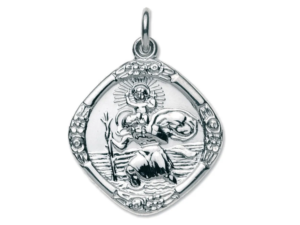 Sterling Silver St. Christopher, Medium Square, Reversible