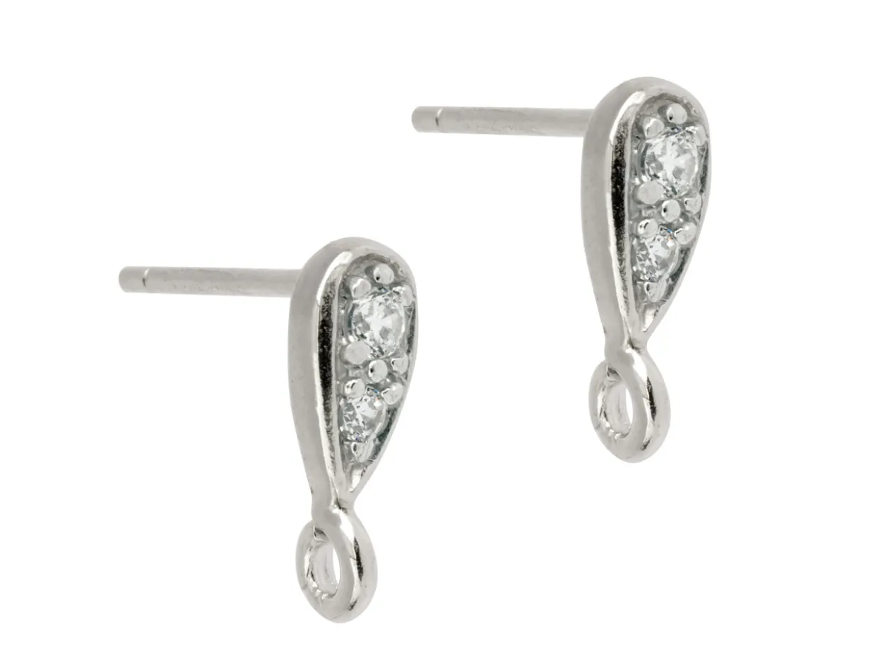 Sterling Silver Stone Set Ear Stud With Ring Pack of 2