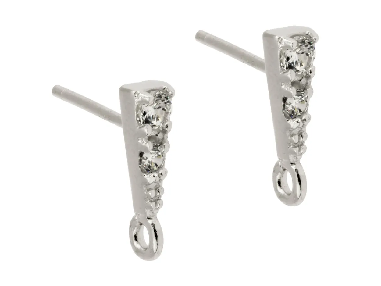 Sterling Silver Stone Set Ear Stud With Ring Pack of 2