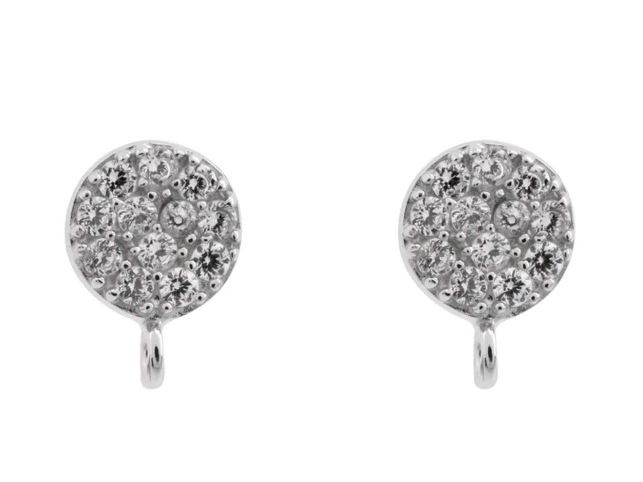 Sterling Silver Stone Set Round Ear Stud With Ring Pack of 2