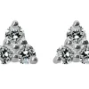 Sterling Silver Three Cubic Zirconia Stud Earrings
