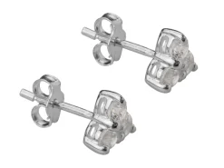 Sterling Silver Three Cubic Zirconia Stud Earrings