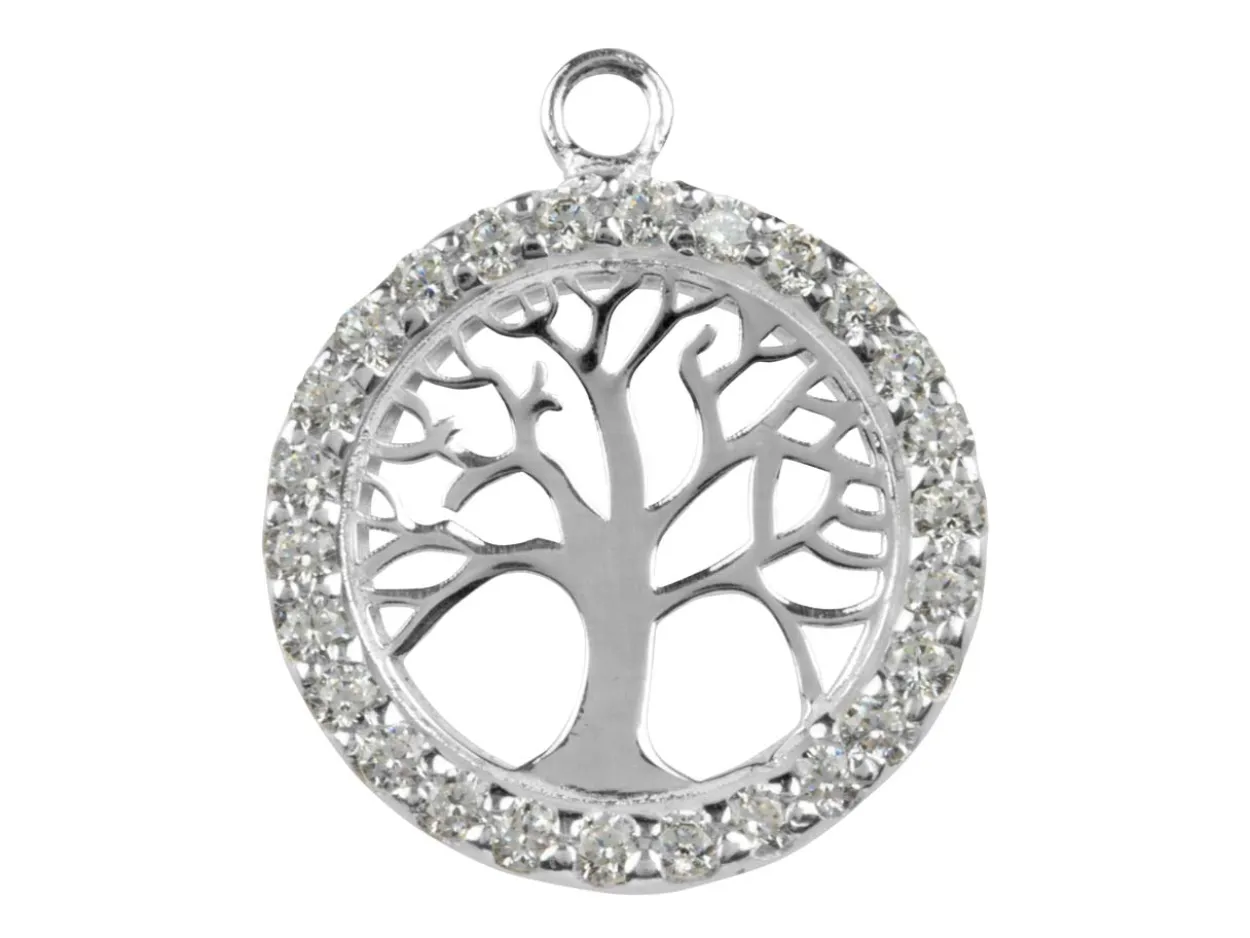 Sterling Silver Tree Of Life Cubic Zirconia Channel Set 18mm