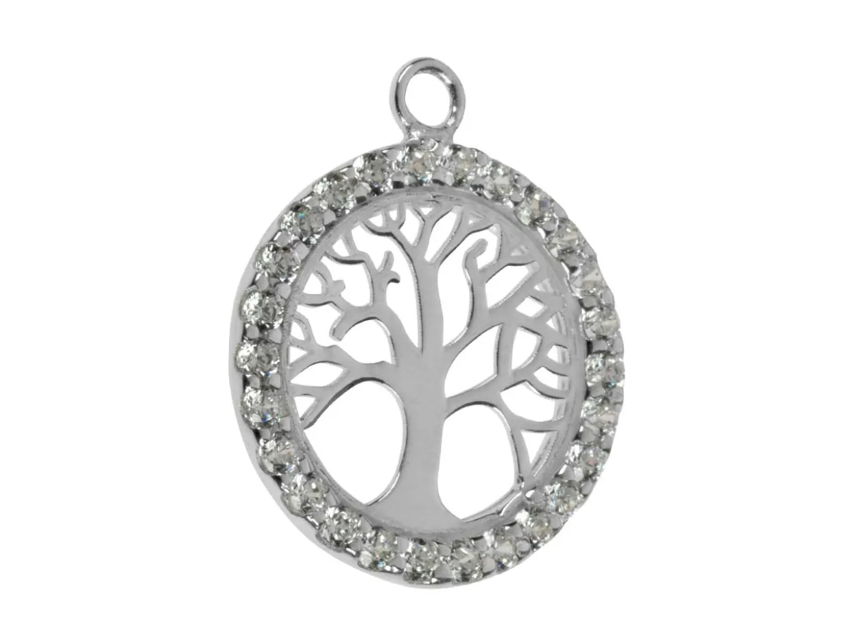 Sterling Silver Tree Of Life Cubic Zirconia Channel Set 18mm