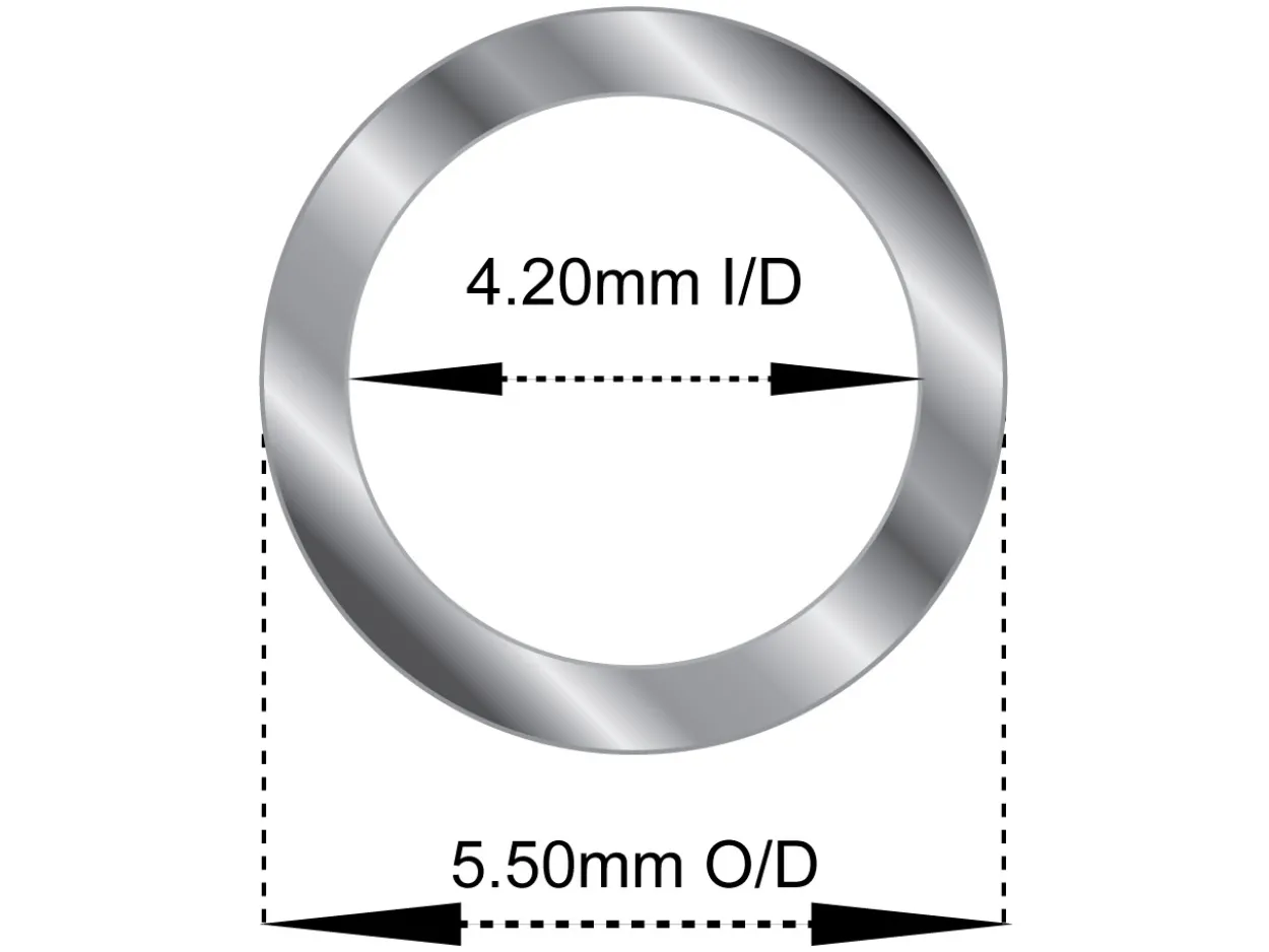 Sterling Silver Tube, Ref A, Outside Diameter 5.5mm, Inside Diameter 4.2mm, 0.65mm Wall Thickness, 100% Recycled Silver