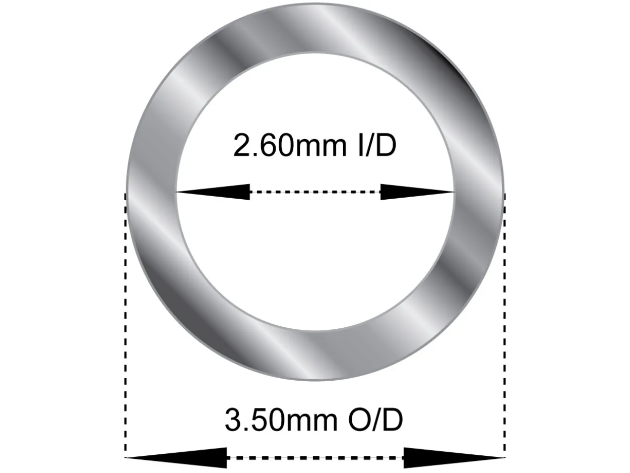 Sterling Silver Tube, Ref 4, Outside Diameter 3.5mm, Inside Diameter 2.6mm, 0.45mm Wall Thickness, 100% Recycled Silver