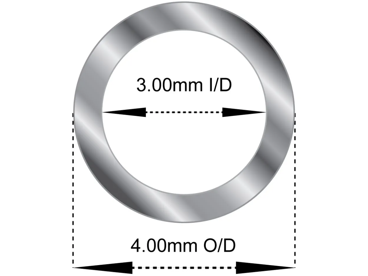 Sterling Silver Tube, Ref 3, Outside Diameter 4.0mm, Inside Diameter 3.0mm, 0.5mm Wall Thickness, 100% Recycled Silver