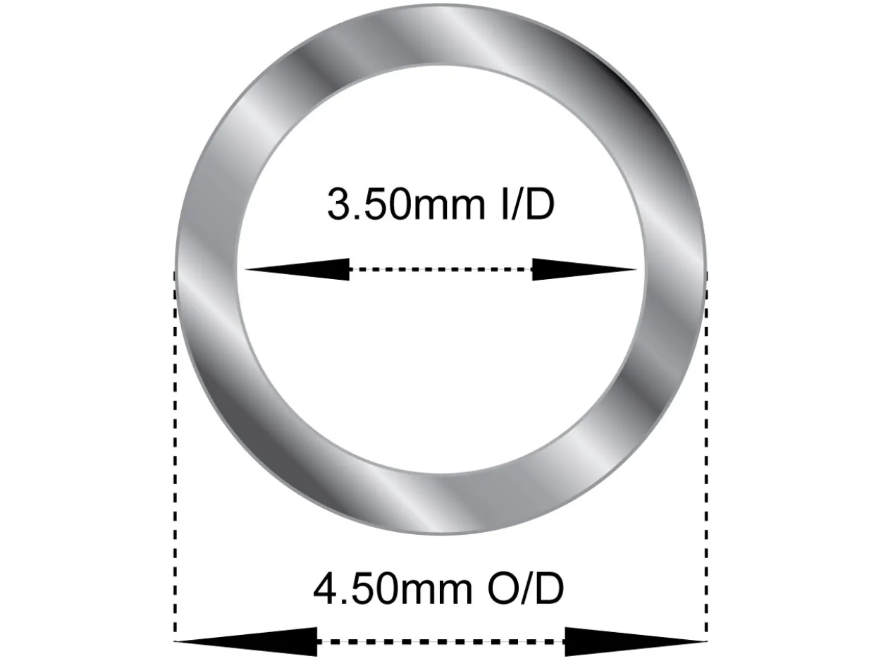 Sterling Silver Tube, Ref 2, Outside Diameter 4.5mm, Inside Diameter 3.5mm, 0.5mm Wall Thickness, 100% Recycled Silver