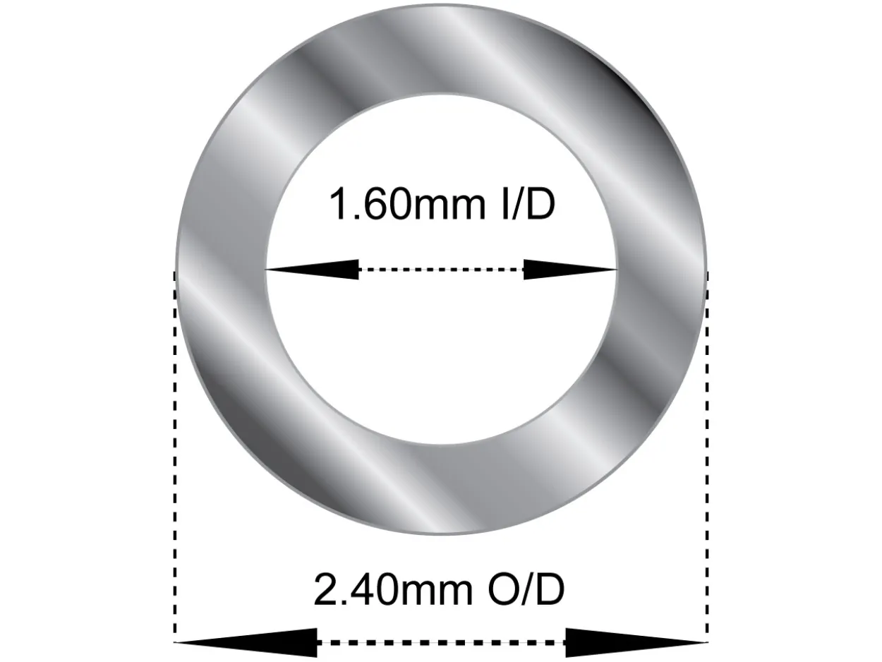 Sterling Silver Tube, Ref 8, Outside Diameter 2.4mm, Inside Diameter 1.6mm, 0.4mm Wall Thickness, 100% Recycled Silver
