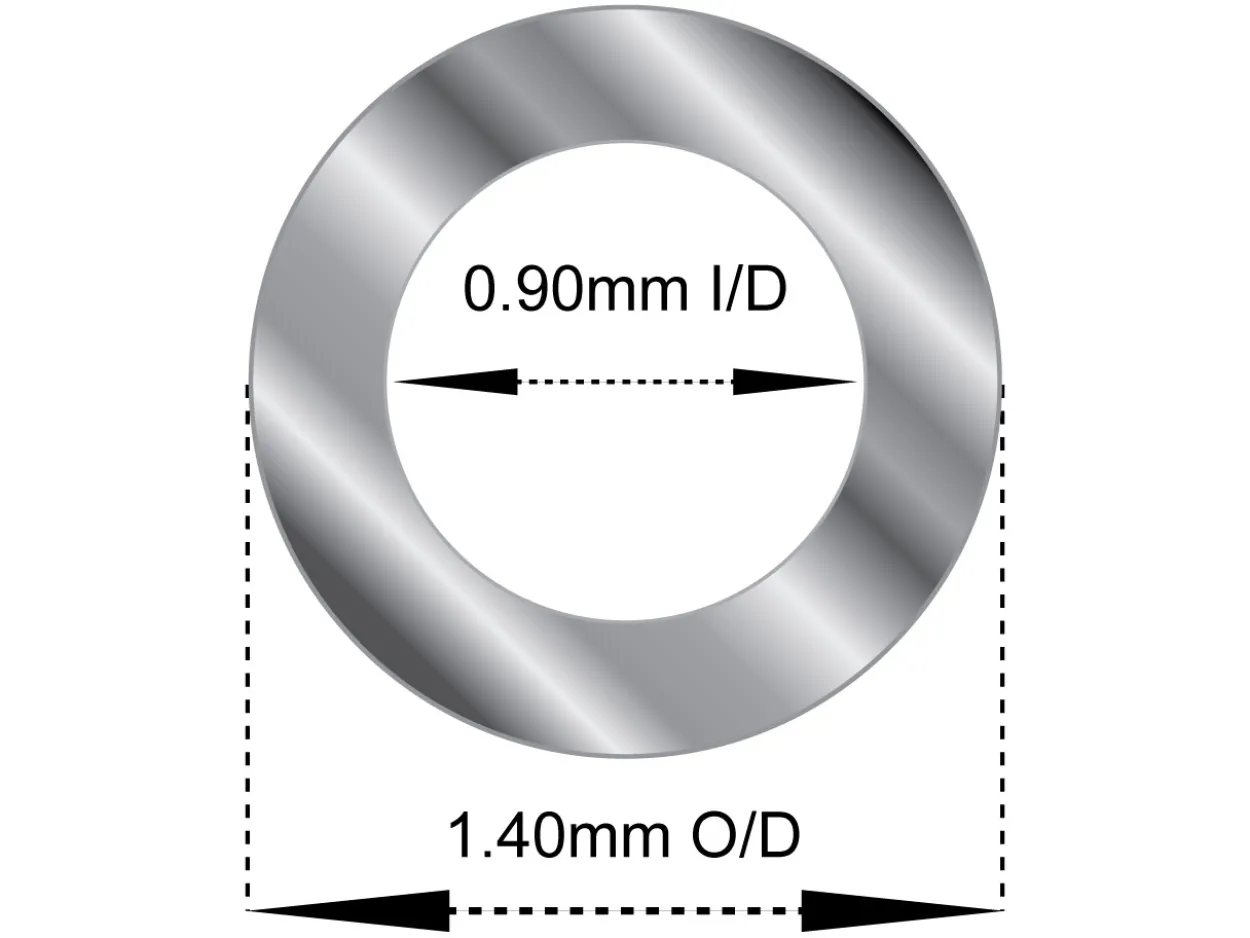 Sterling Silver Tube, Ref 13, Outside Diameter 1.4mm, Inside Diameter 0.9mm, 0.25mm Wall Thickness, 100% Recycled Silver