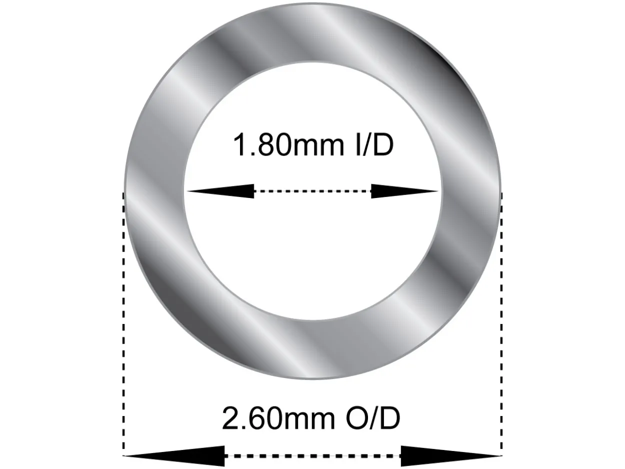 Sterling Silver Tube, Ref 7, Outside Diameter 2.6mm, Inside Diameter 1.8mm, 0.4mm Wall Thickness, 100% Recycled Silver