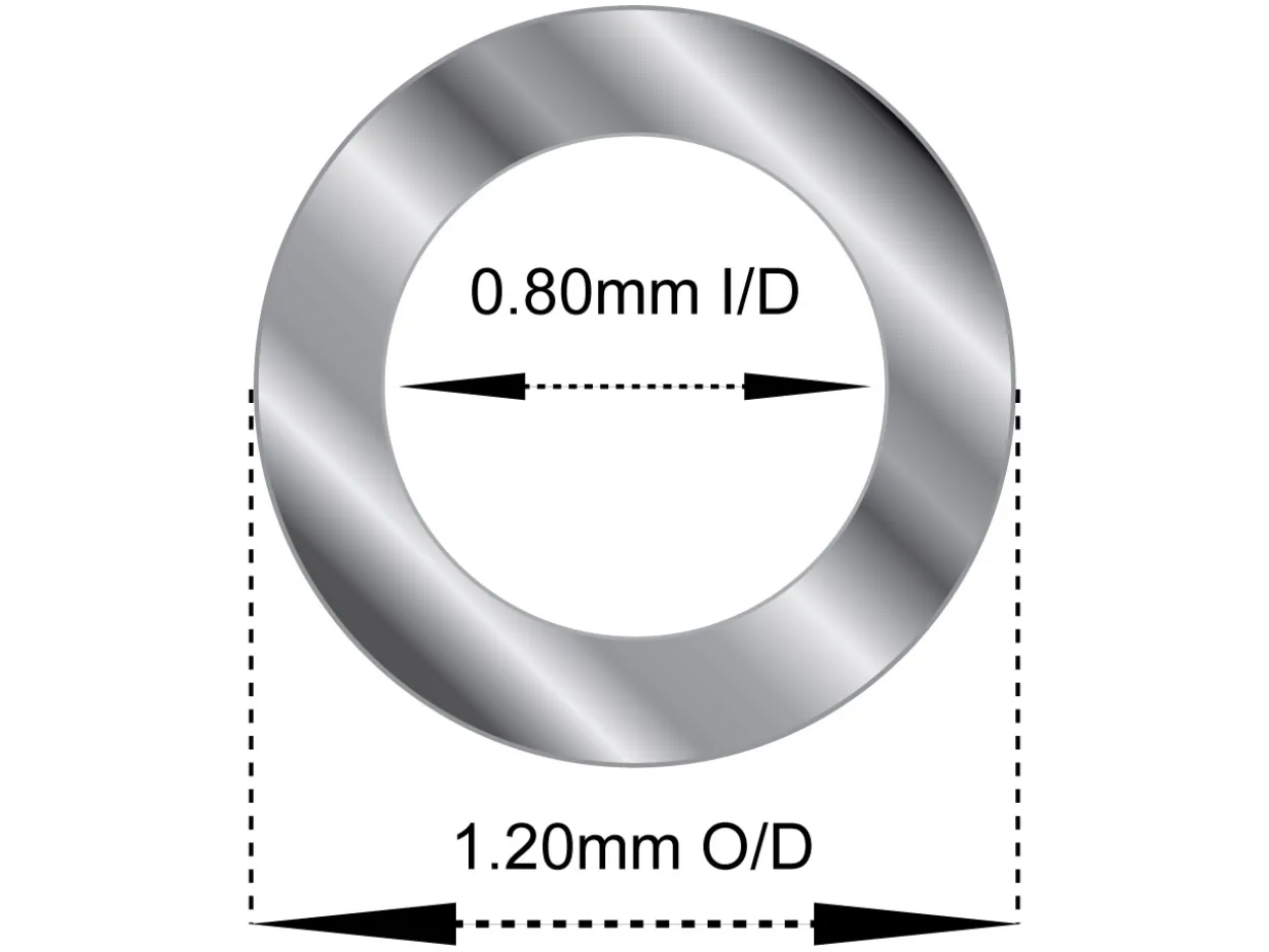 Sterling Silver Tube, Ref 14, Outside Diameter 1.2mm, Inside Diameter 0.8mm, 0.2mm Wall Thickness, 100% Recycled Silver