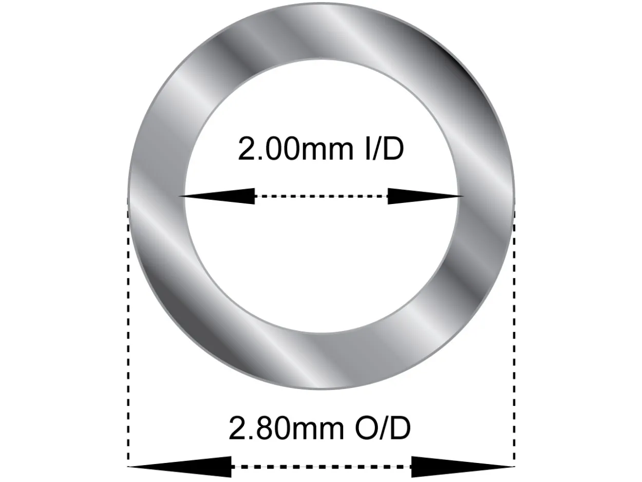 Sterling Silver Tube, Ref 6, Outside Diameter 2.8mm, Inside Diameter 2.0mm, 0.4mm Wall Thickness, 100% Recycled Silver