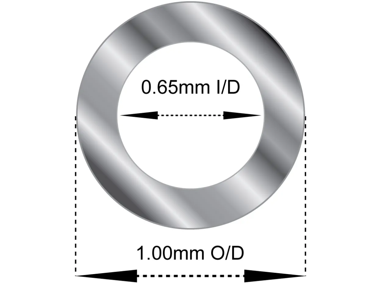 Sterling Silver Tube, Ref 16, Outside Diameter 1.0mm, Inside Diameter 0.65mm, 0.175mm Wall Thickness, 100% Recycled Silver