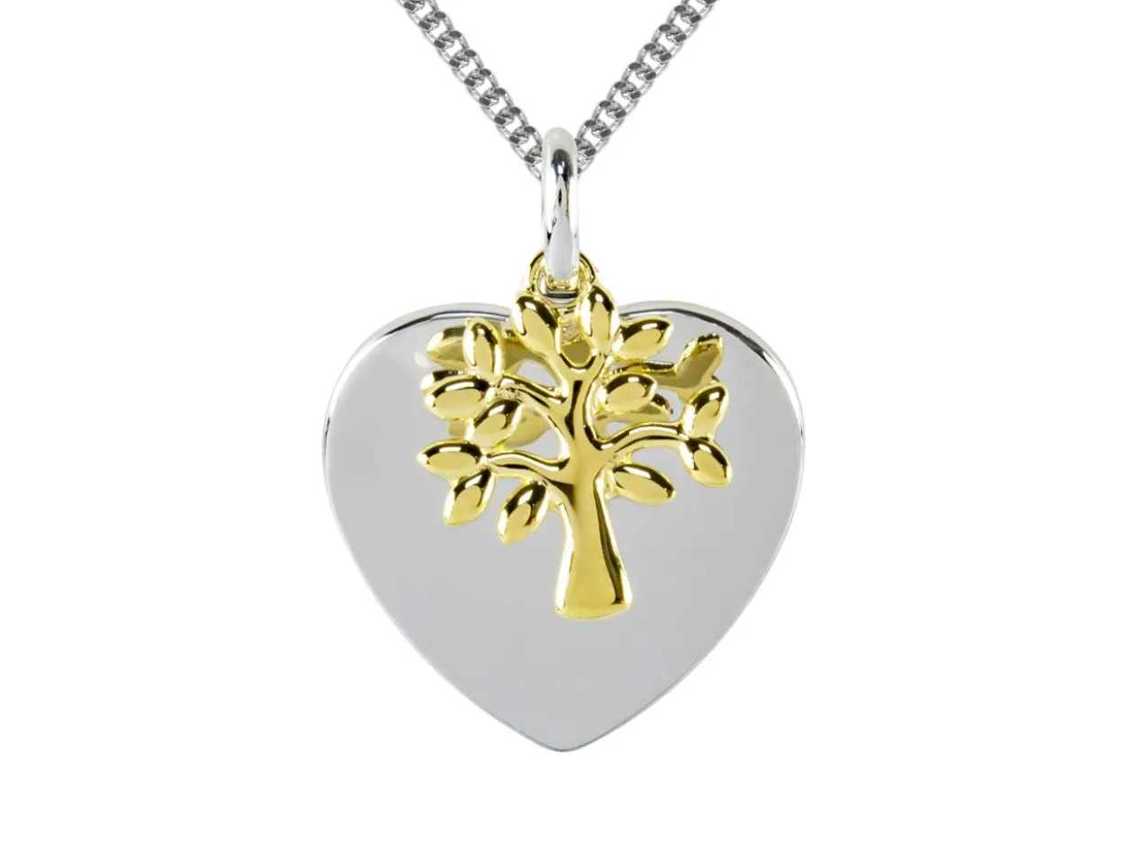 Sterling Silver Two Tone Tree Of Life Heart Pendant