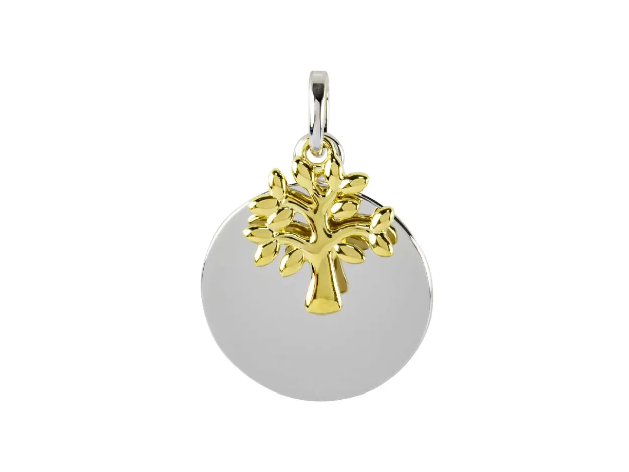 Sterling Silver Two Tone Tree Of Life Disc Pendant