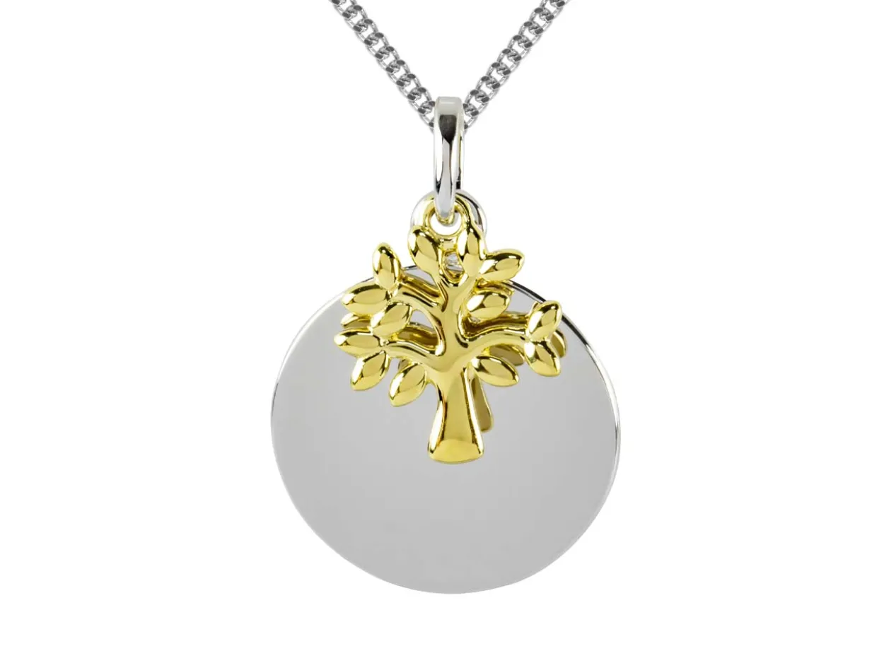 Sterling Silver Two Tone Tree Of Life Disc Pendant