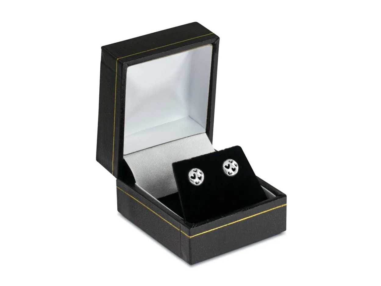 Sterling Silver Valentine's Day Round Cut Out Hearts Stud Earrings, With Display Box