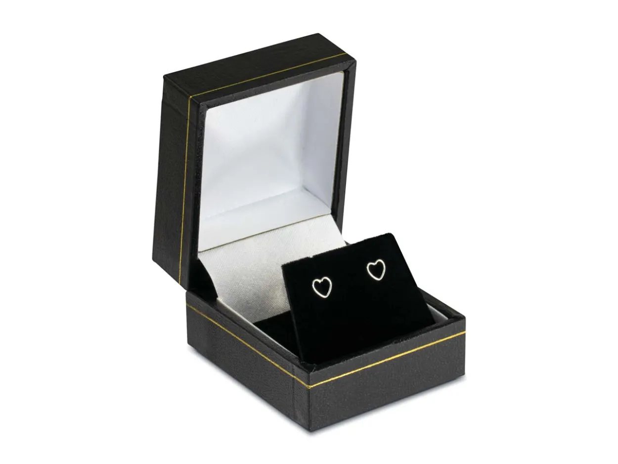 Sterling Silver Valentine's Day Jewellery Heart Outline Stud Earrings, With Display Box
