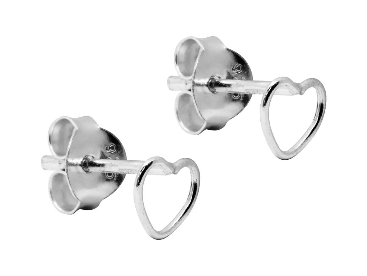 Sterling Silver Valentine's Day Jewellery Heart Outline Stud Earrings, With Display Box