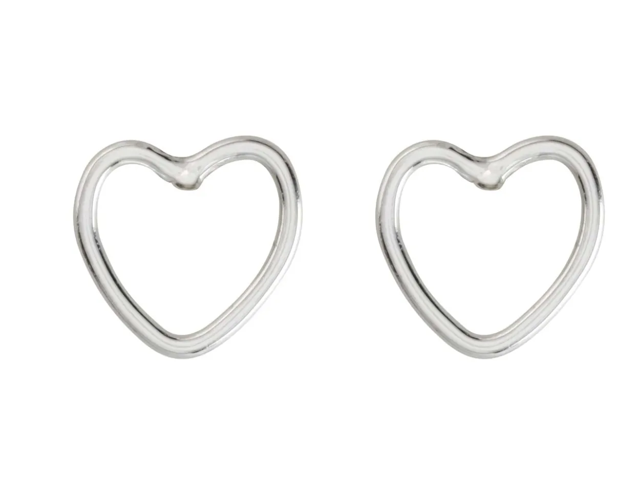 Sterling Silver Valentine's Day Jewellery Heart Outline Stud Earrings, With Display Box