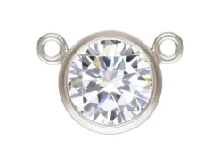 Sterling Silver 2 Way Cubic Zirconia Bezel Connector White 6mm