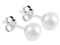 Sterling Silver White Button Pearl Earrings