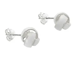 Sterling Silver White Enamel Textured Knot Stud Earrings