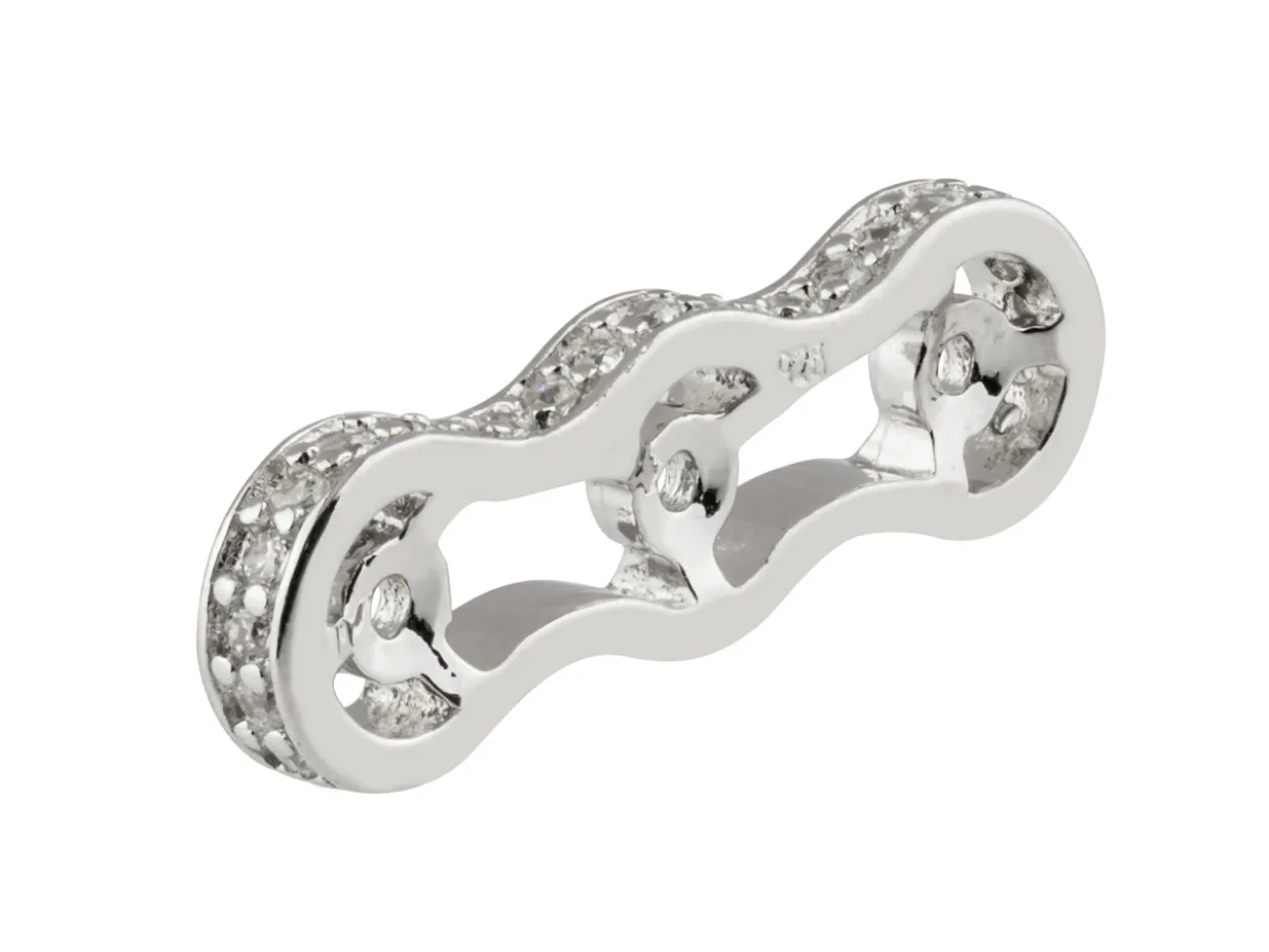 Sterling Silver 18x6mm Triple Bead Spacer With Cubic Zirconia