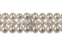 Sterling Silver 18x6mm Triple Bead Spacer With Cubic Zirconia