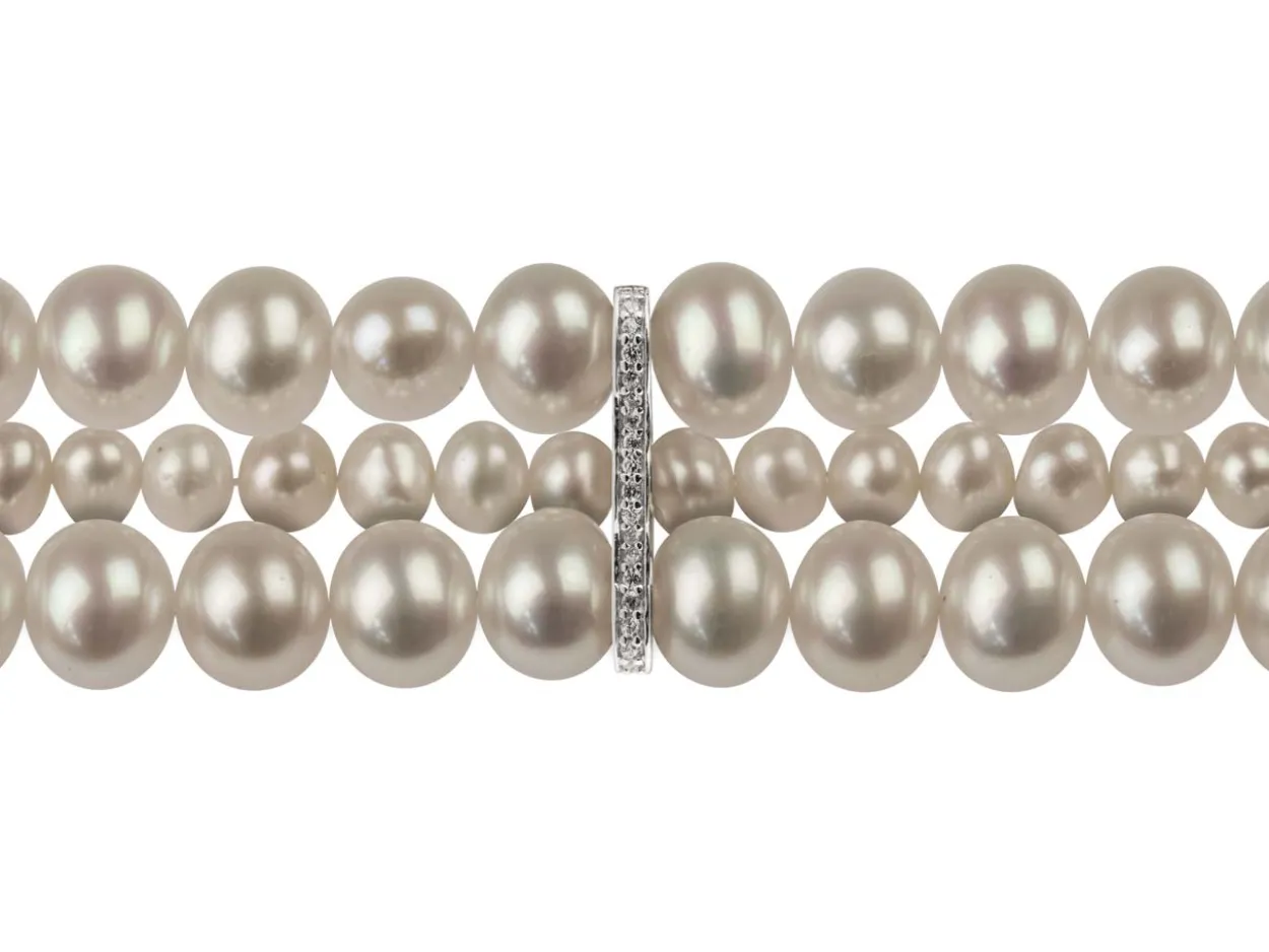 Sterling Silver 18x6mm Triple Bead Spacer With Cubic Zirconia
