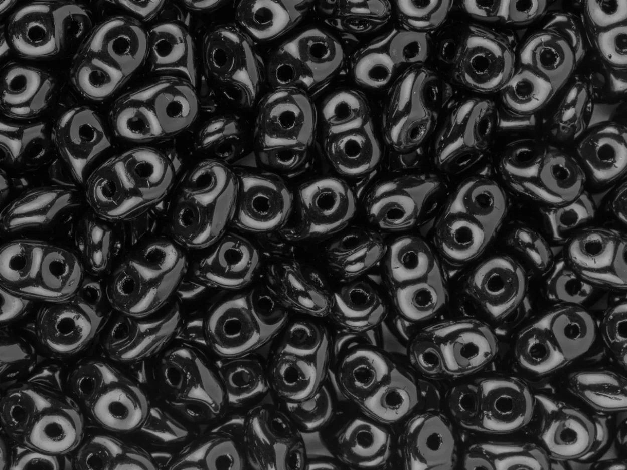 Superduo 2.5x5mm Czech Beads, Jet, 24g Tube, Two-holed Beads
