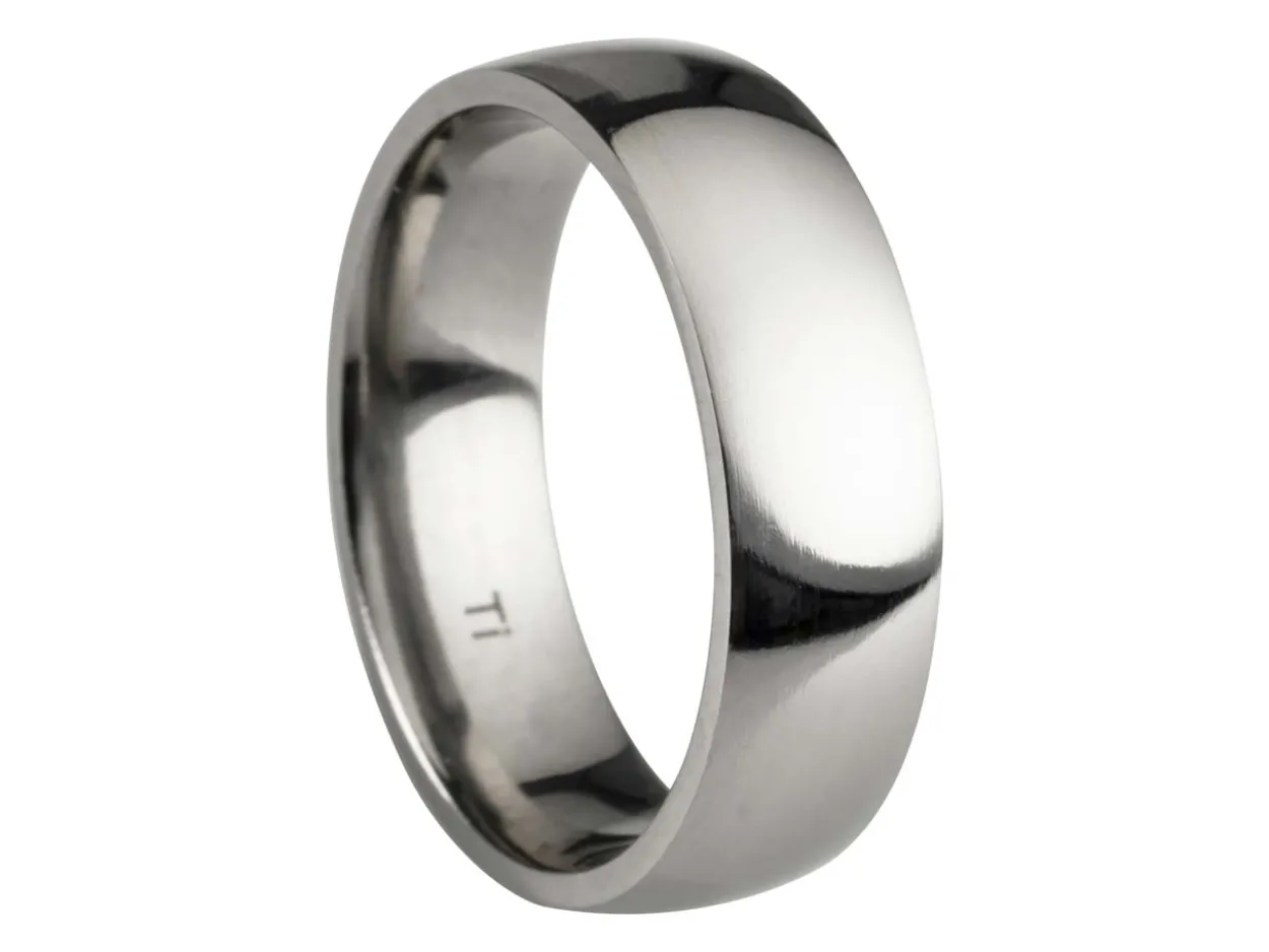 Titanium Court Polished Wedding Ring 6.0mm, Size S, 1.8mm Wall