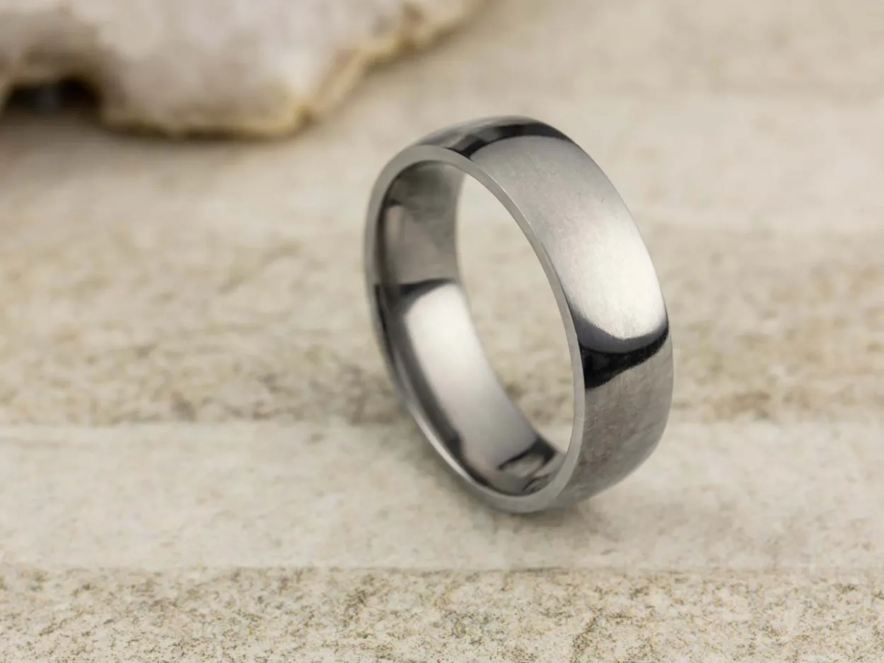 Titanium Court Polished Wedding Ring 6.0mm, Size S, 1.8mm Wall
