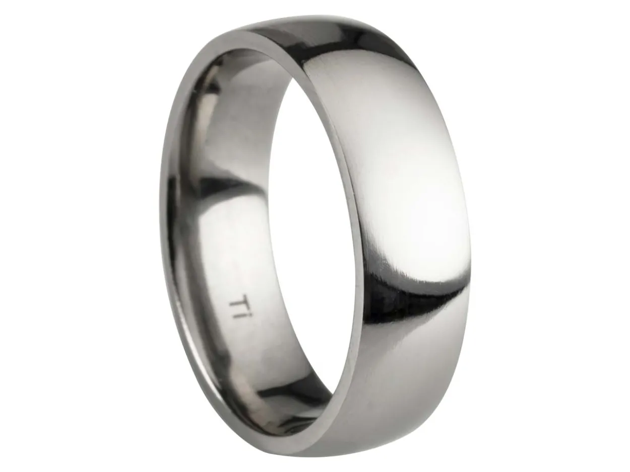Titanium Court Polished Wedding Ring 6.0mm, Size X, 1.8mm Wall