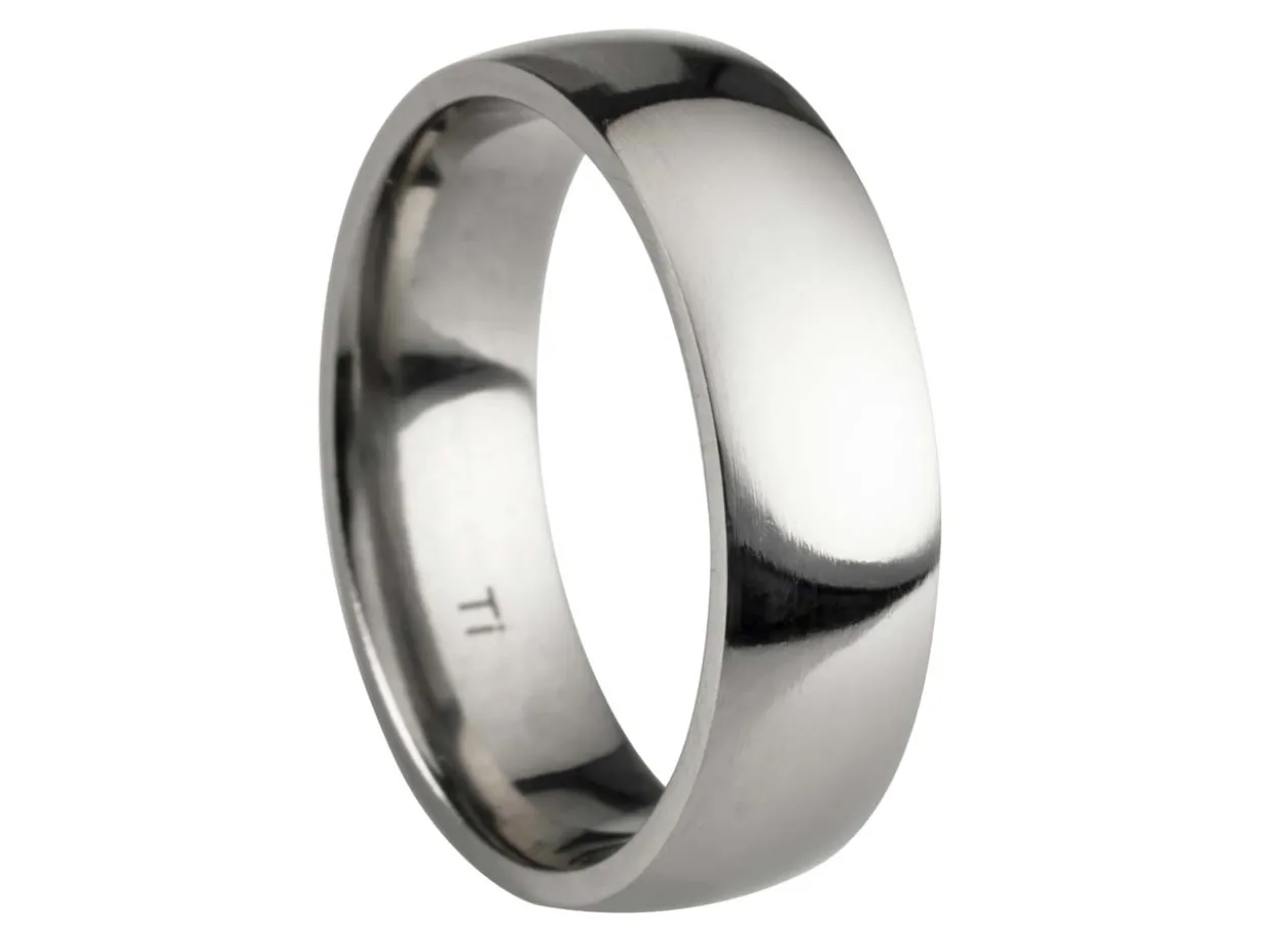 Titanium Court Polished Wedding Ring 6.0mm, Size Q, 1.8mm Wall