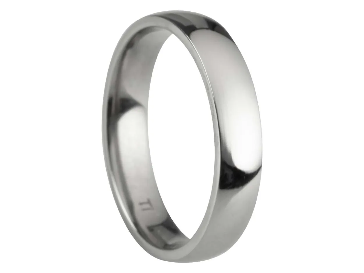 Titanium Court Polished Wedding Ring 4.0mm, Size N, 1.6mm Wall