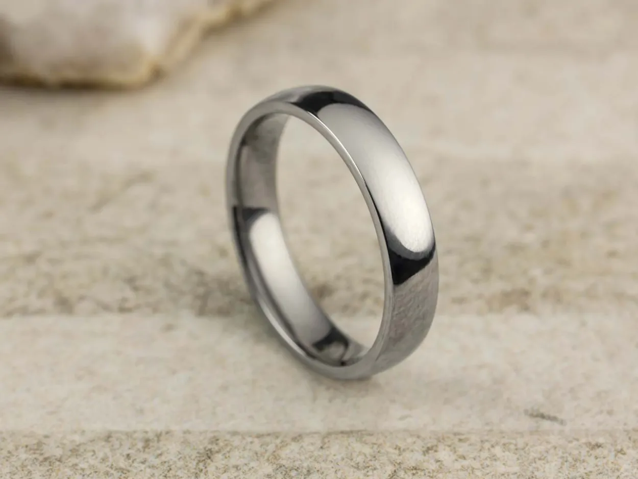 Titanium Court Polished Wedding Ring 4.0mm, Size N, 1.6mm Wall