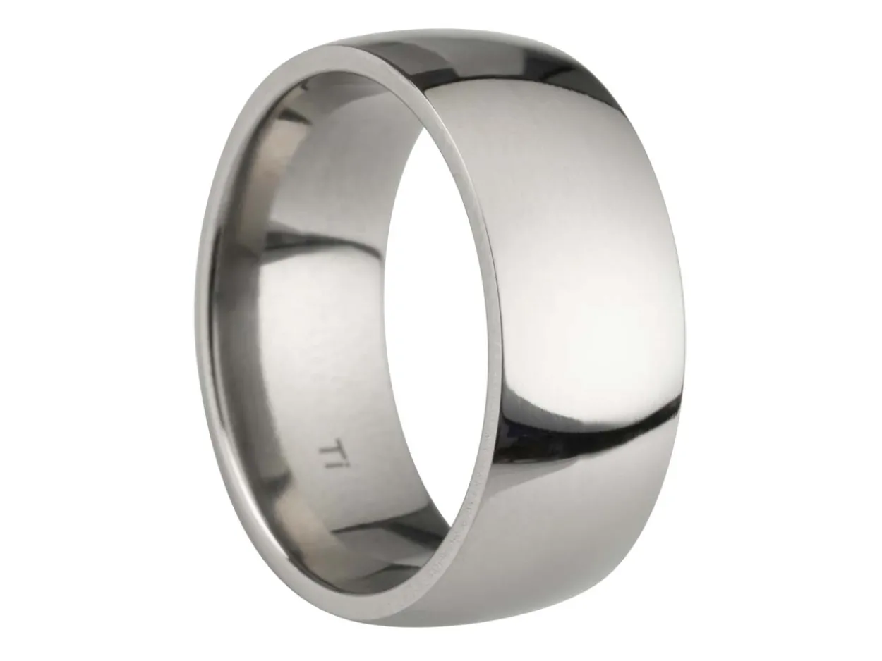 Titanium Court Polished Wedding Ring 8.0mm, Size S, 2.0mm Wall