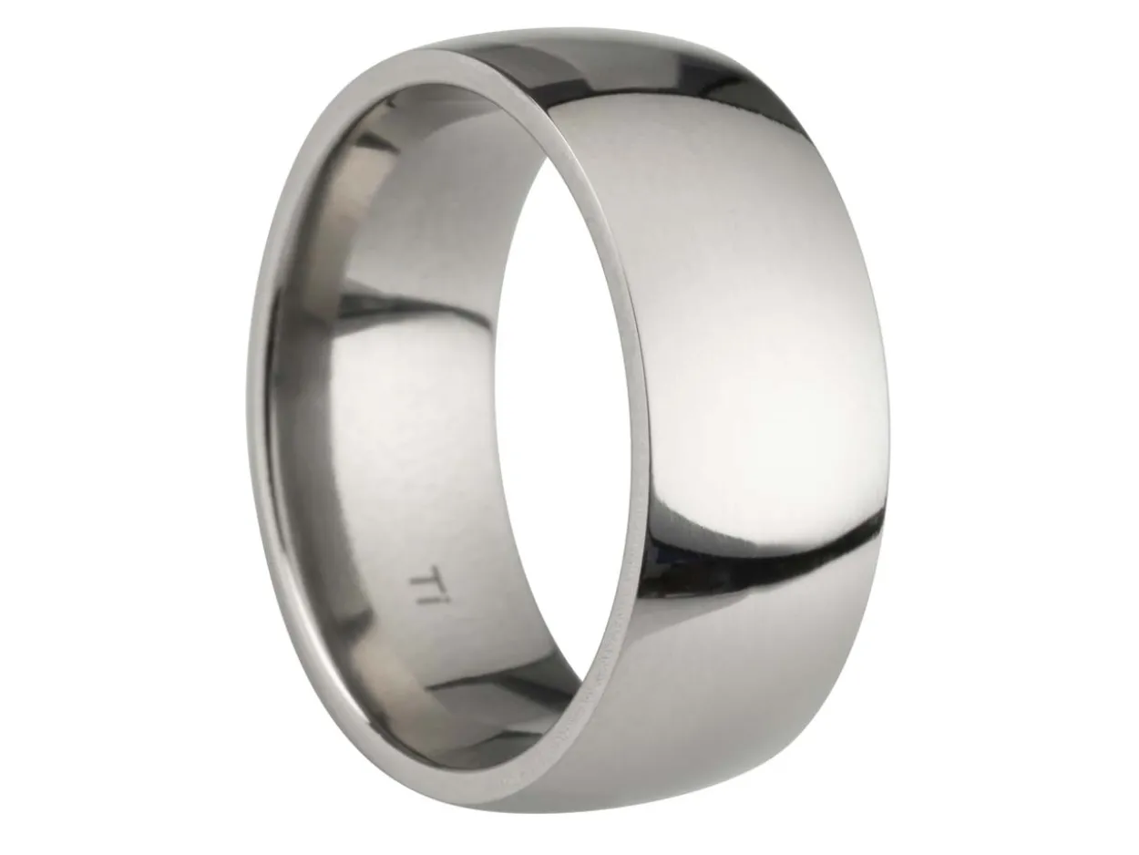 Titanium Court Polished Wedding Ring 8.0mm, Size R, 2.0mm Wall
