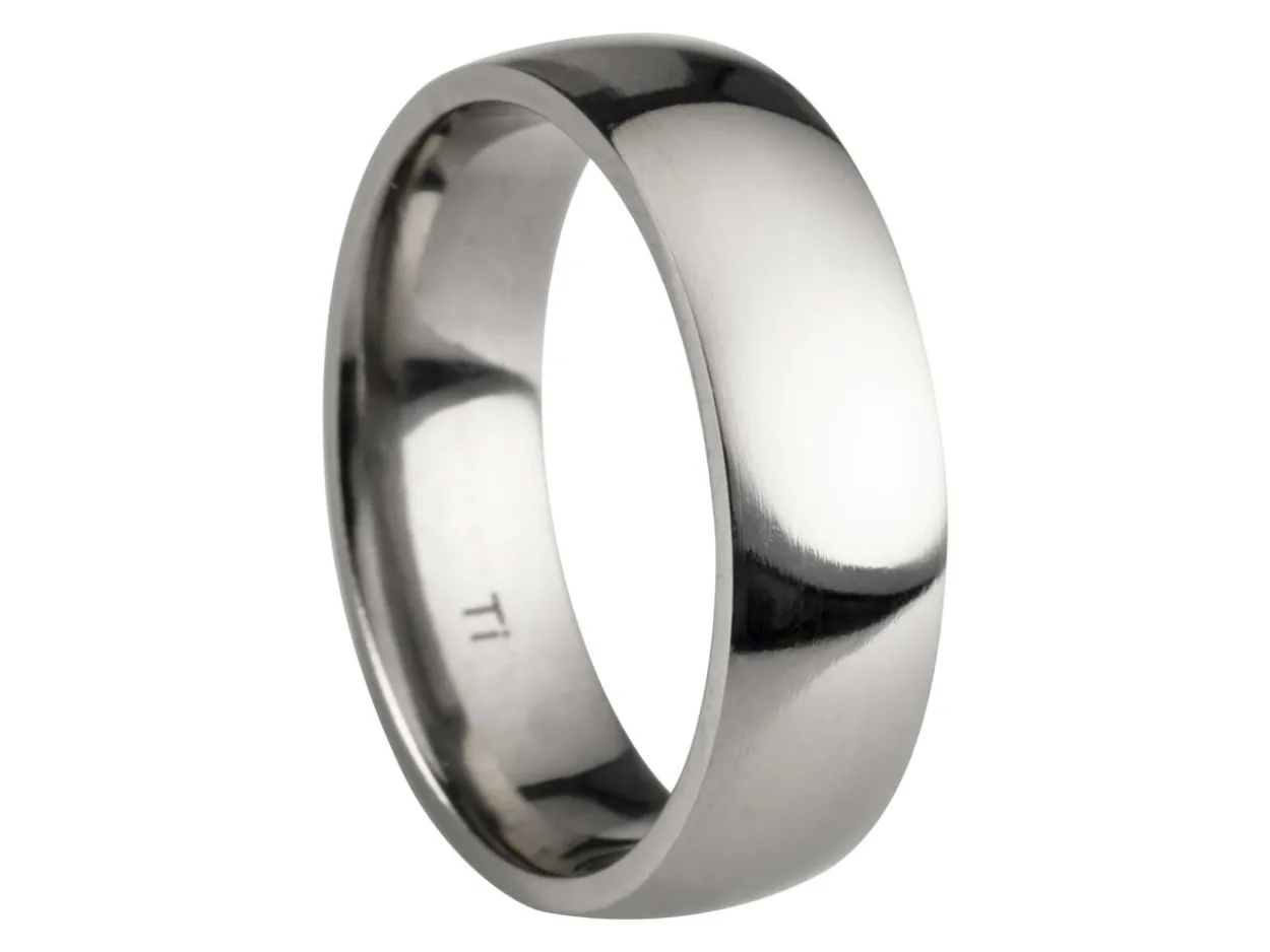 Titanium Court Polished Wedding Ring 6.0mm, Size Y, 1.8mm Wall