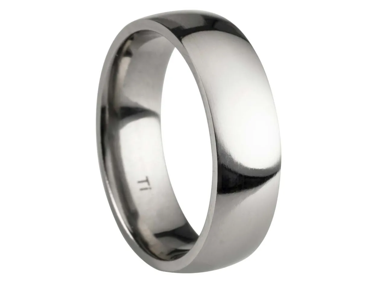 Titanium Court Polished Wedding Ring 6.0mm, Size V, 1.8mm Wall