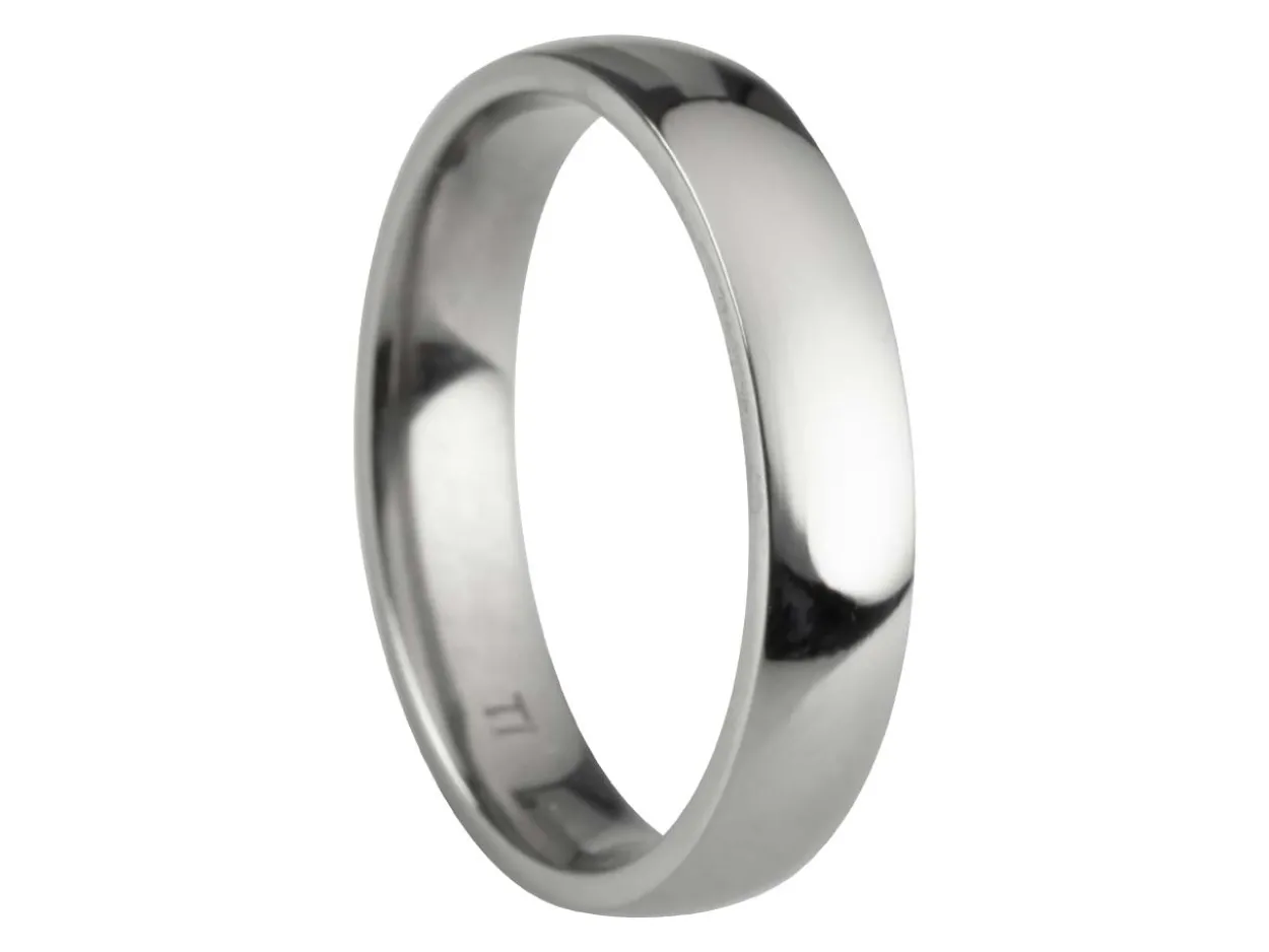 Titanium Court Polished Wedding Ring 4.0mm, Size P, 1.6mm Wall