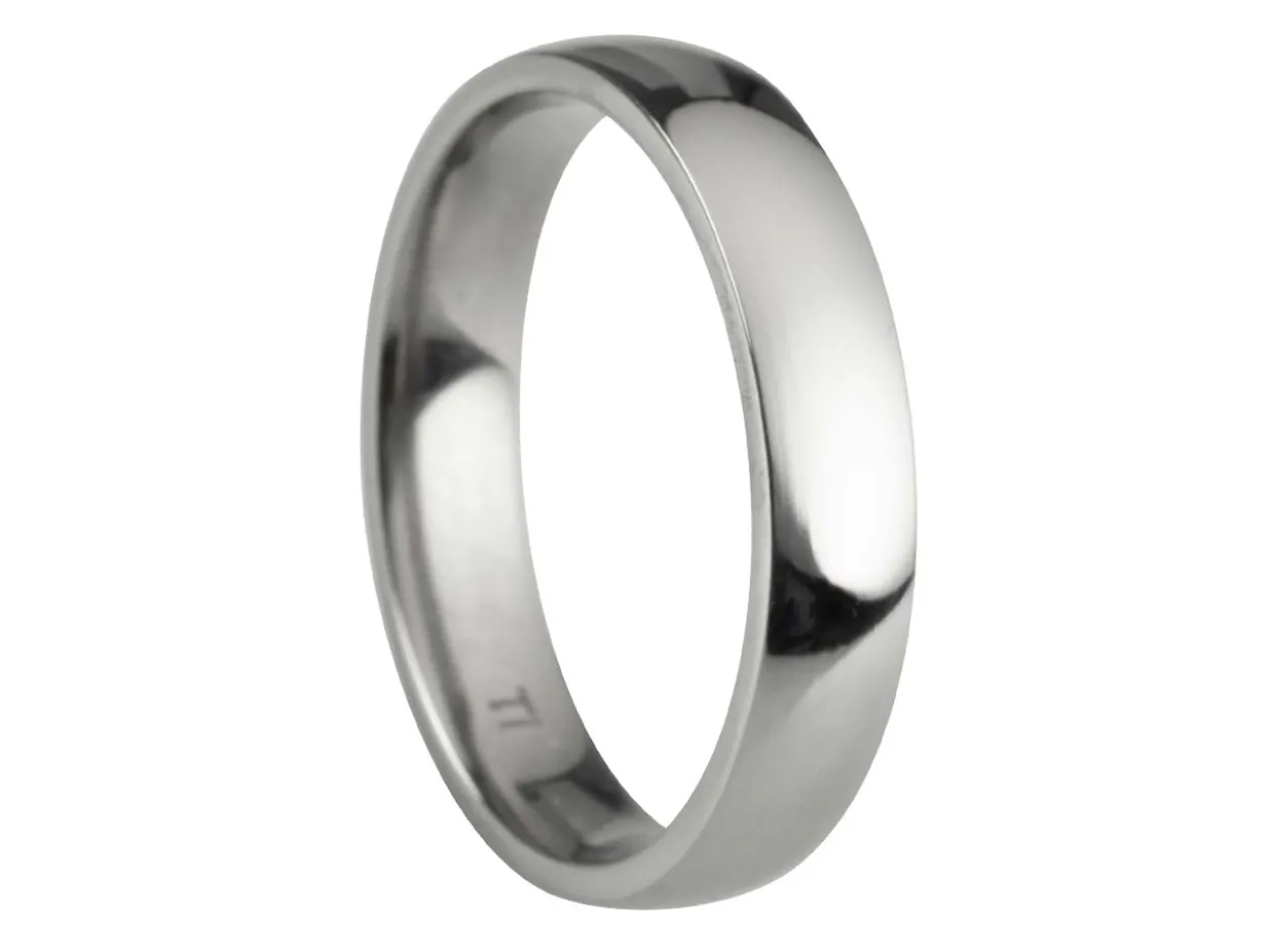 Titanium Court Polished Wedding Ring 4.0mm, Size J, 1.6mm Wall