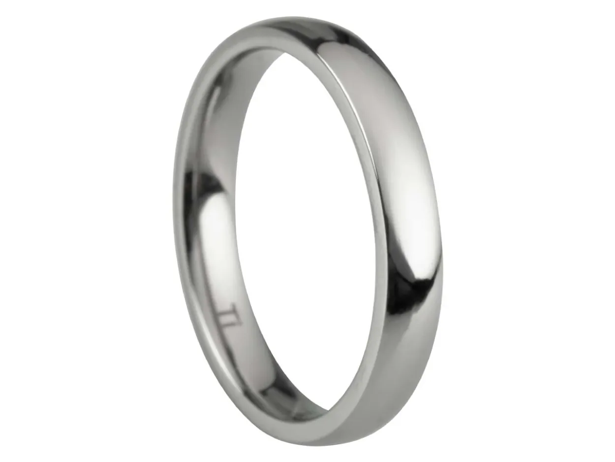 Titanium Court Polished Wedding Ring 3.0mm, Size L, 1.6mm Wall